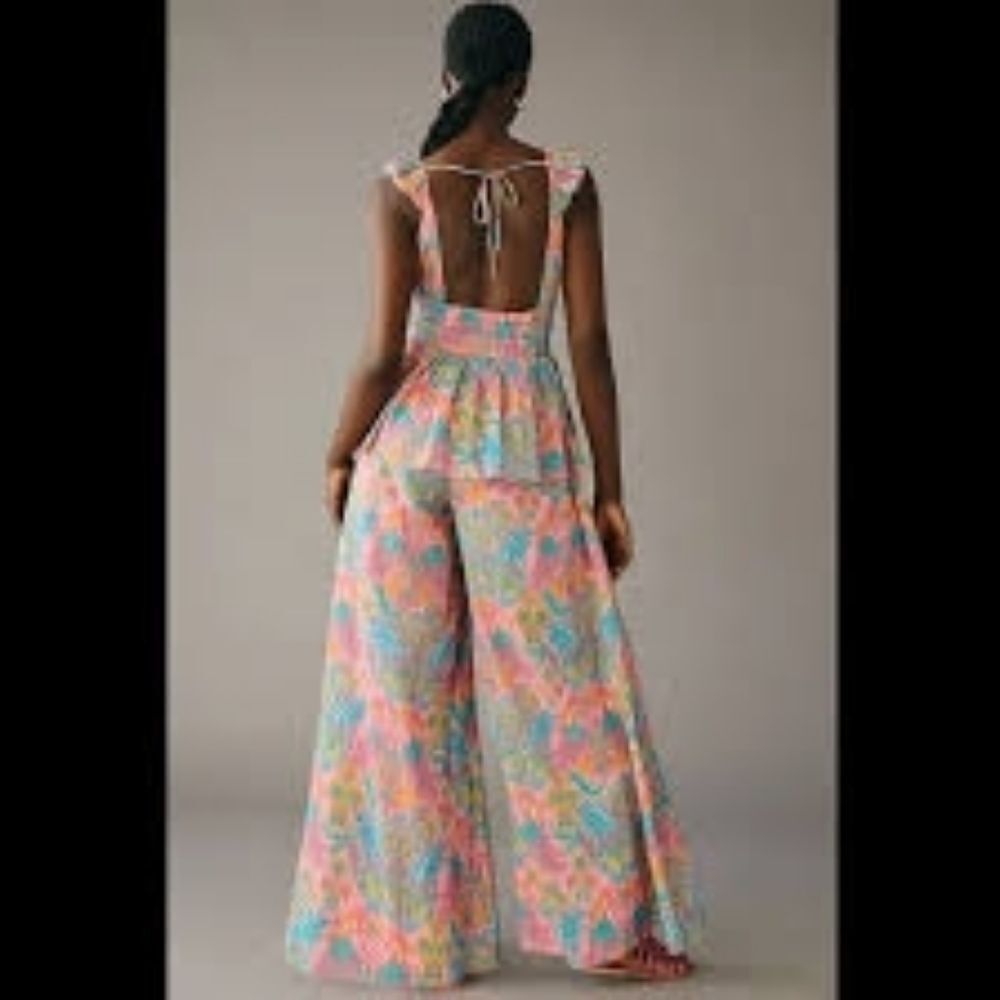 Love The Label Paisley Wide Leg Jumpsuit S Anthropologie Tie Front NWT Ruffle - Picture 2 of 10